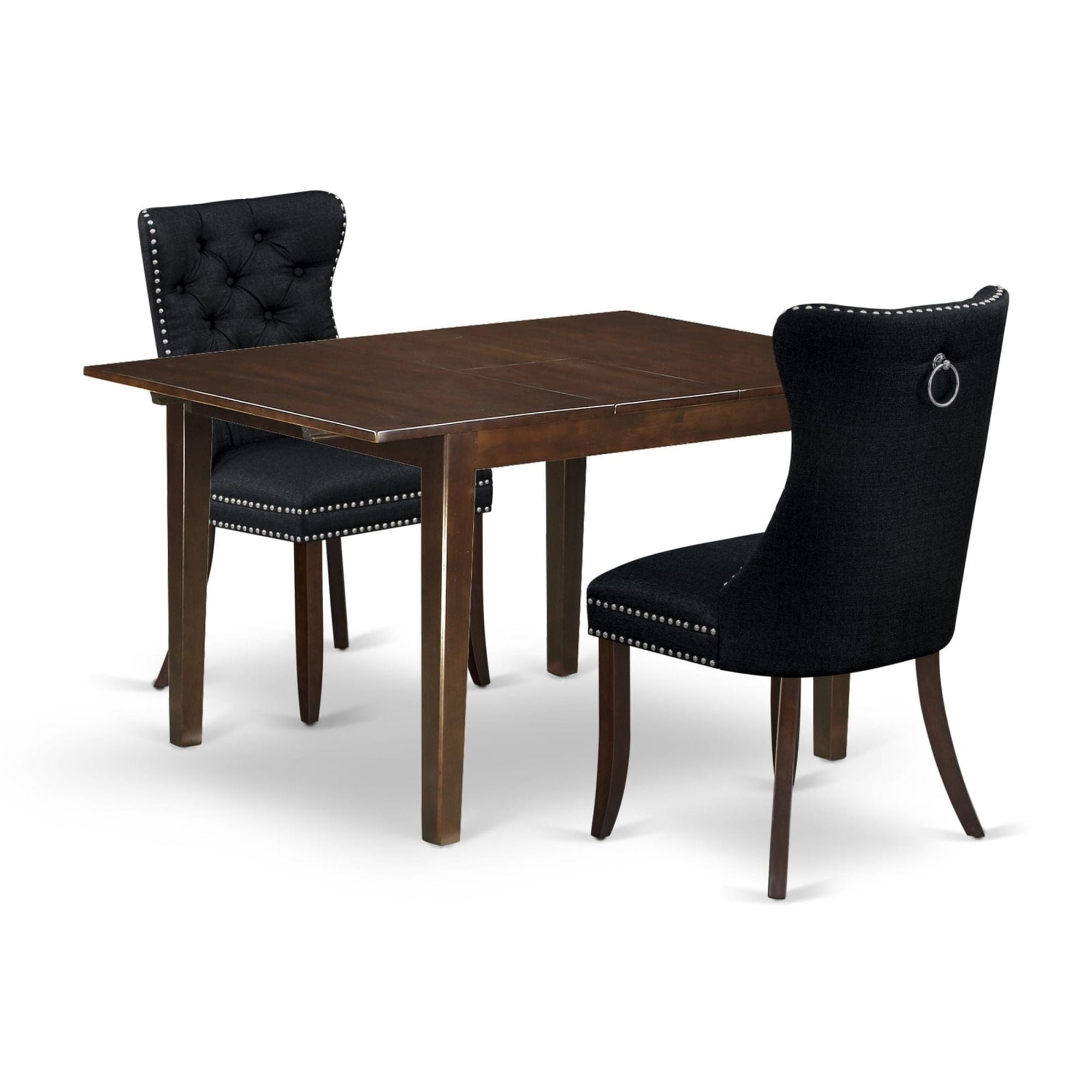 Mahogany 3-Piece Dining Set with Black Upholstered Chairs