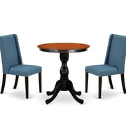 ESEN3-BCH-20 - Dining Table and 2 Parson Chairs with High Back - Black Finish