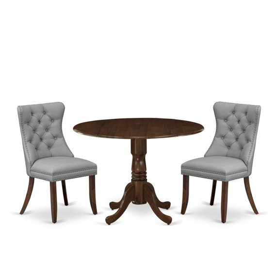 East West Furniture 3 Piece Dining Table Set Contains a Round Kitchen Table with Dropleaf