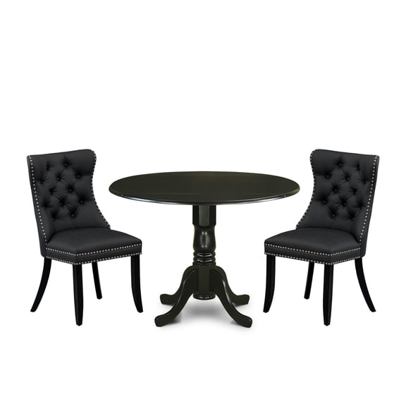 East West Furniture 3 Piece Dining Table Set Contains a Round Kitchen Table with Dropleaf