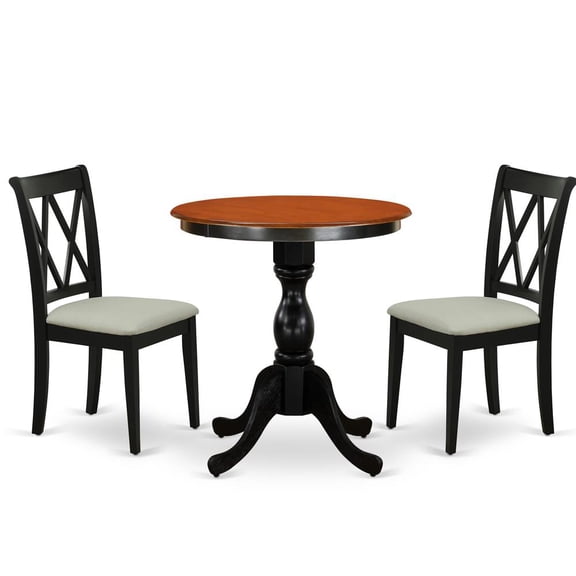 ESBR3-BCH-17 - Kitchen Dining Table and 2 Stylish Padded Chairs - Black Finish