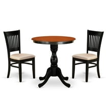 East West Furniture 3-Piece Dining Table Set Include a Wood Table and 2 Linen Fabric Kitchen Chairs with Slatted Back - Black Finish