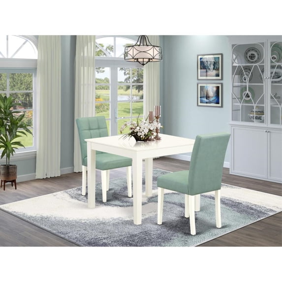 East West Furniture 3-Piece Dining Table Set in Linen White/Willow Green