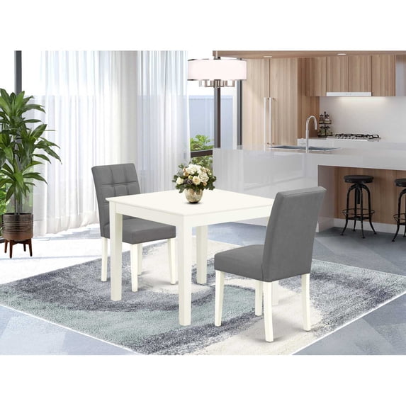 East West Furniture 3-Piece Dining Table Set in Linen White/Platinum Gray
