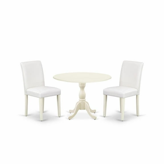 East West Furniture Dublin 3-piece Wood Dining Set with High Back in Linen White