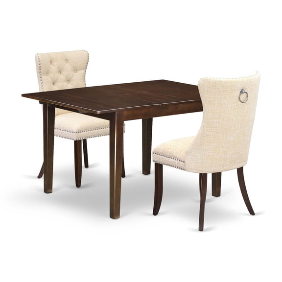 East West Furniture 3 Piece Kitchen Table Set Contains a Rectangle Dining Table with Butterfly Leaf