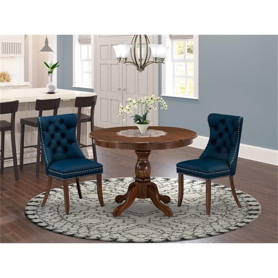 East West Furniture HBDA3-AWA-29 3 Piece Kitchen Table & Chairs Set Contains a Round Dining Table and 2 Upholstered Parson Chairs, 42x42 Inch, Antique Walnut