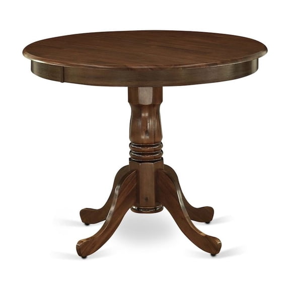 East West Furniture ANDA3-AWA-24 3 Piece Kitchen Table & Chairs Set Contains a Round Dining Table with Pedestal and 2 Padded Chairs, 36x36 Inch, Antique Walnut