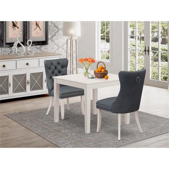 East West Furniture OXDA3-LWH-13 3 Piece Dinette Set for Small SpacesIncludes a Square Kitchen Dining Table and 2 Upholstered Parson Chairs, 36x36 Inch, linen white