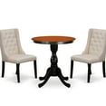 thumbnail image 1 of East West Furniture 3-Piece Mid Century Dining Set Consist of Dining Table and 2 Cream Linen Fabric Parson Chairs with Button Tufted Back - Black Finish, 1 of 2