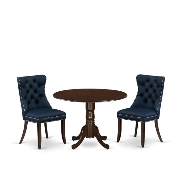 East West Furniture 3 Piece Modern Dining Table Set Consists of a Round Kitchen Table with Dropleaf