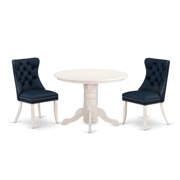 East West Furniture 3 Piece Modern Dining Table Set Consists of a Round Kitchen Table with Pedestal