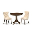 thumbnail image 1 of East West Furniture ANDA3-AWA-32 3 Piece Modern Dining Table Set Consists of a Round Kitchen Table with Pedestal and 2 Padded Chairs, 36x36 Inch, Antique Walnut, 1 of 2