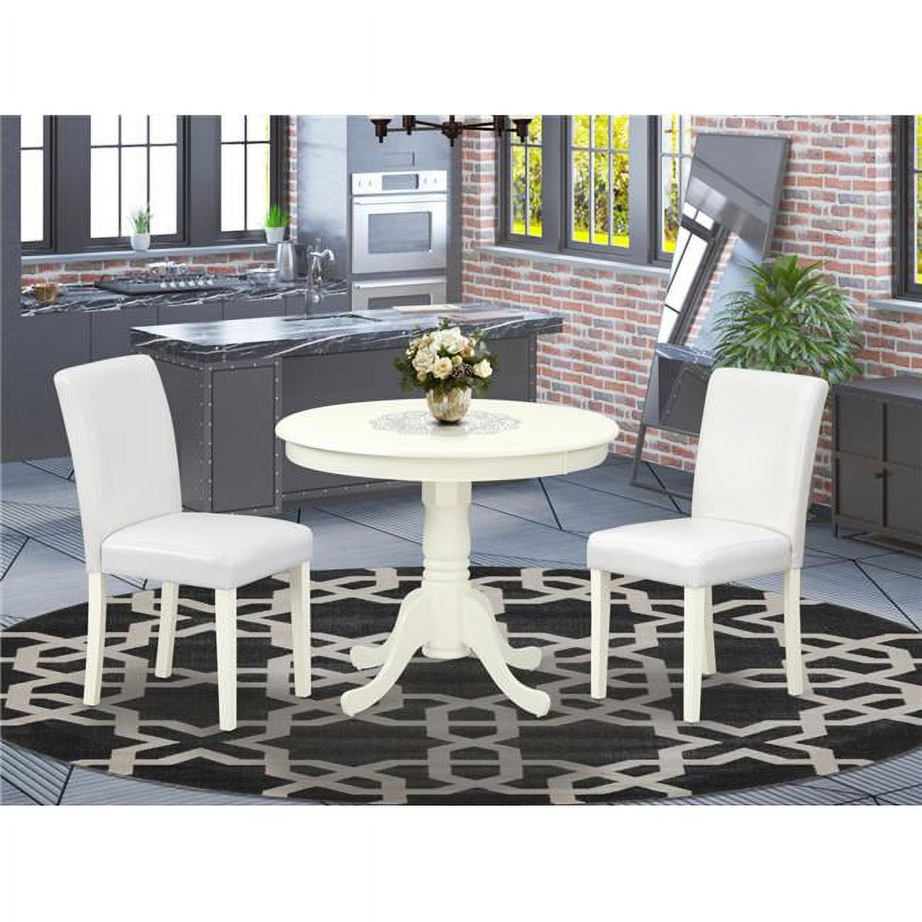 East West Furniture 3 Piece Modern Dining Table Set Contains a Round