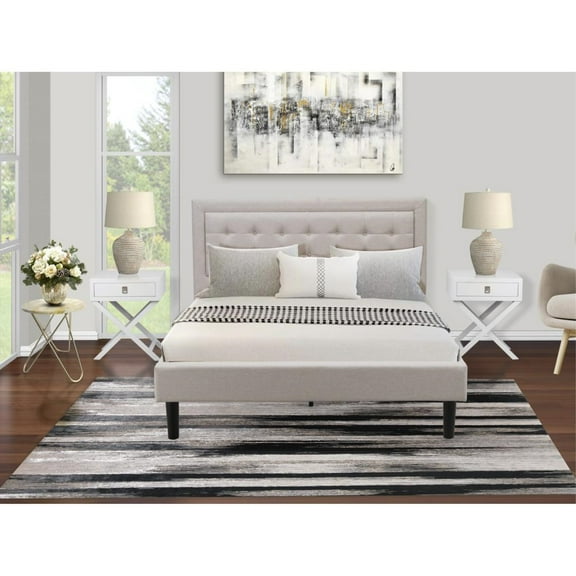 East West Furniture 3-piece Wood Fannin Bedroom Set in Mist Beige/White