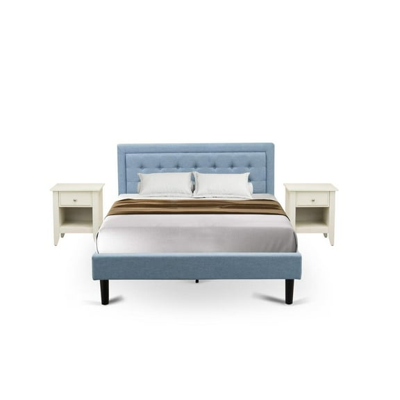 East West Furniture 3-piece Wood Fannin Queen Bedroom Set in Denim Blue