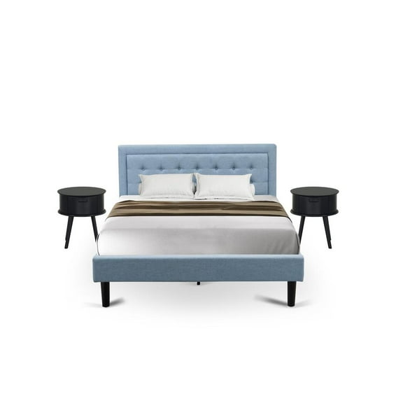 East West Furniture 3-piece Wood Platform Bedroom Set in Denim Blue