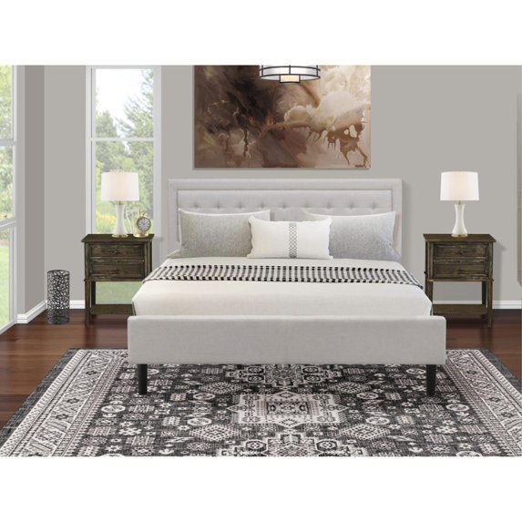 East West Furniture FN08K-2VL07 3-Piece Platform King Size Bed Set with 1 Wingback Bed and 2 Small End Tables - Mist Beige Linen Fabric