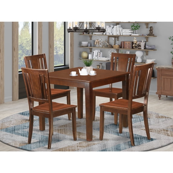 East West Furniture 5 PC Kitchen Tables and chair set with a Dining Table and 4 Dining Chairs in Mahogany