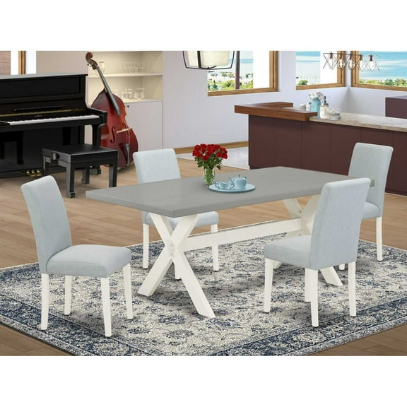 East West Furniture X-Style 5-piece Wood Dining Set in Linen White/Cement/Blue