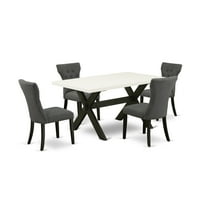East West Furniture 5-Pc Dining Table Set Included 4 Parson chairs Upholstered Seat and High Button Tufted Chair Back and Rectangular Table with Linen White Dining Table Top - Black Finish