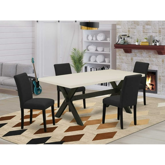 East West Furniture 5-Pc Kitchen Table Set Includes 4 Dining Chairs with Upholstered Seat and High Back and a Rectangular Wood Dining Table - Black Finish