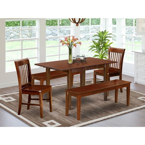 East West Furniture 5 Pc Kitchen Table with bench set - Table plus 2 Kitchen Chairs and 2 Benches