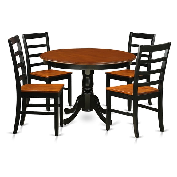 East West Furniture 5 Pc set with a Round Dinette Table and 4 Leather Kitchen Chairs in Black and Cherry