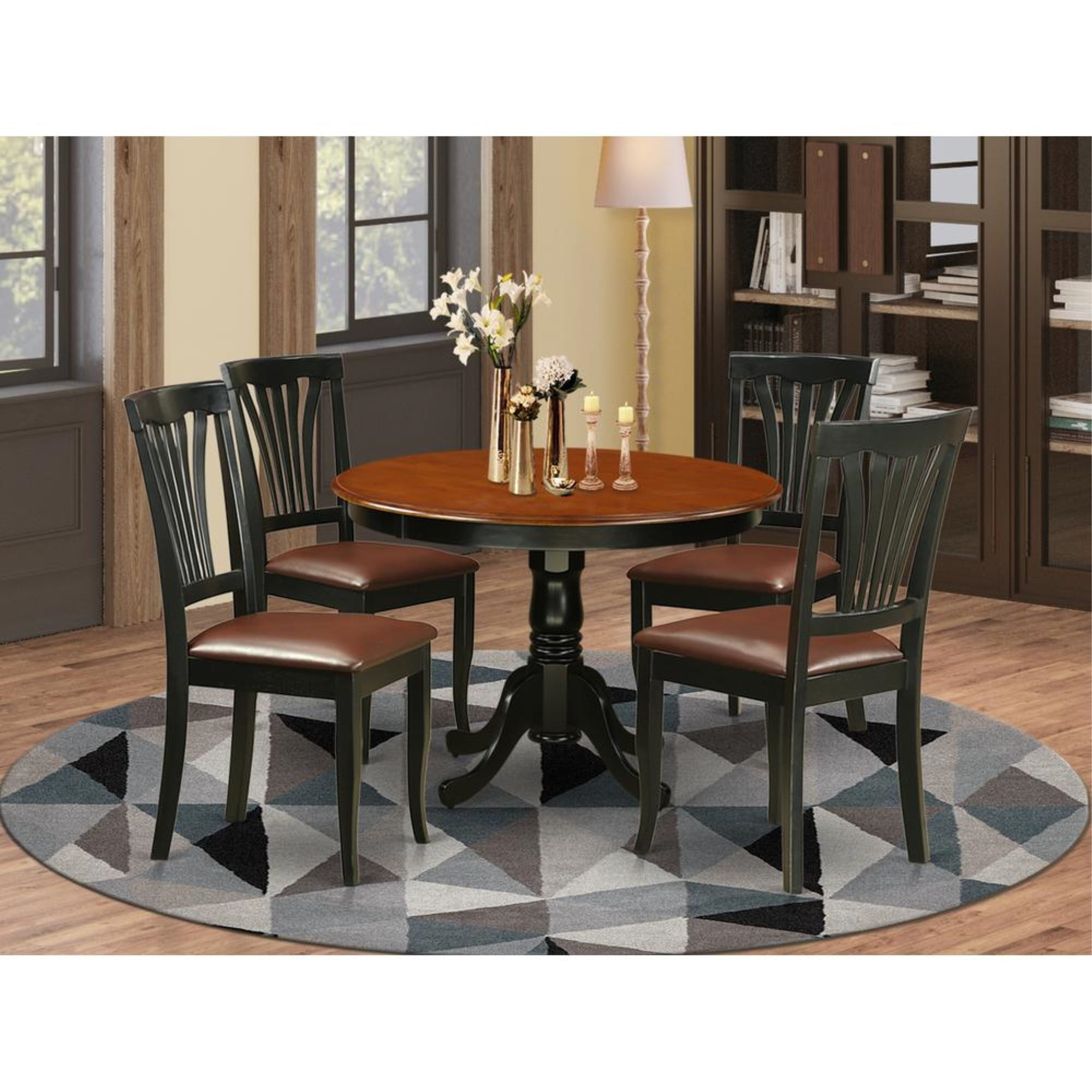 East West Furniture 5 Pc set with a Round Dinette Table and 4 Leather ...
