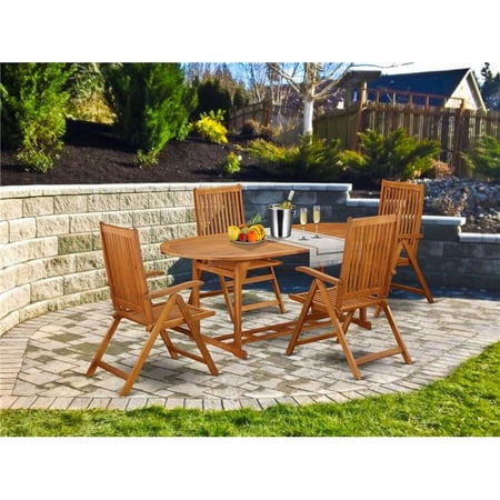 East West Furniture 5 Piece Beasley Acacia Wooden Patio Dining Set - Natural Oil