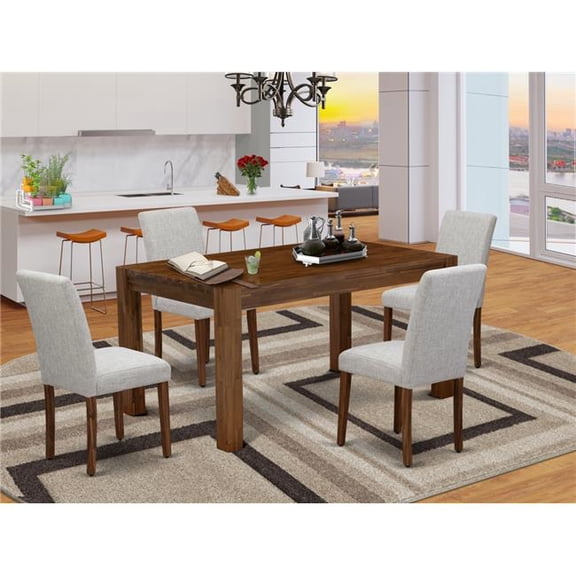 East West Furniture 5 Piece Celina Kitchen Furniture Set - Sand Blasting Antique Walnut & Doeskin