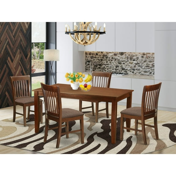 East West Furniture  5 Piece Dinette Set- a Rectangle Dining Room Table and 4 Dining Chairs, Mahogany (Seat Options) DUNO5-MAH-C