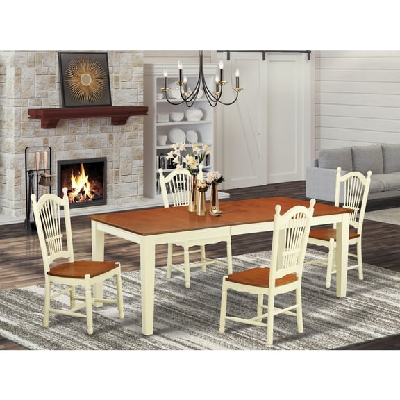 East West Furniture 5 Piece Dinette Set- a Rectangle Dining Table Leaf and 4 Dining Room Chairs, 40x78 Inch, Buttermilk & Cherry