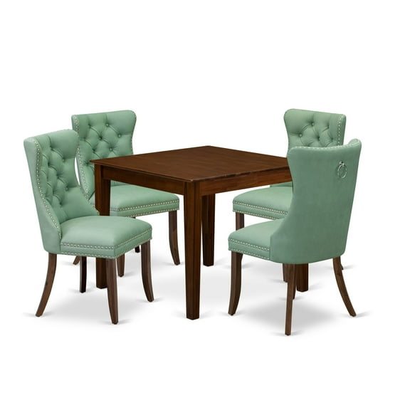 East West Furniture 5 Piece Dining Room Furniture Set Consists of a Square Solid Wood Table