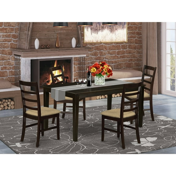 East West Furniture 5 Piece Dining Room Furniture Set- a Rectangle Kitchen Table and 4 Dining Chairs, Cappuccino (Seat Options) CAPF5-CAP-C