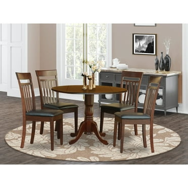 East West Furniture  5 Piece Dining Room Furniture Set- a Round Kitchen Table and 4 Dining Chairs, Mahogany (Seat Options) DLCA5-MAH-LC