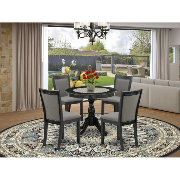 East West Furniture 5-Piece Dining Room Table Set Contains a Modern Dining Room Table and 4 Baby Blue Linen Fabric Dining Chairs - Wire Brushed Black Finish