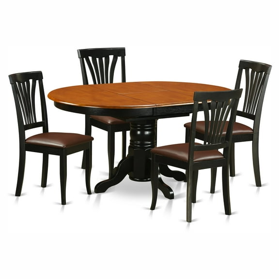 East West Furniture 5-Piece Dining Room Table Set-Finish:Black & Cherry,Number of Items:5,Shape:Oval,Style:Leather Seat