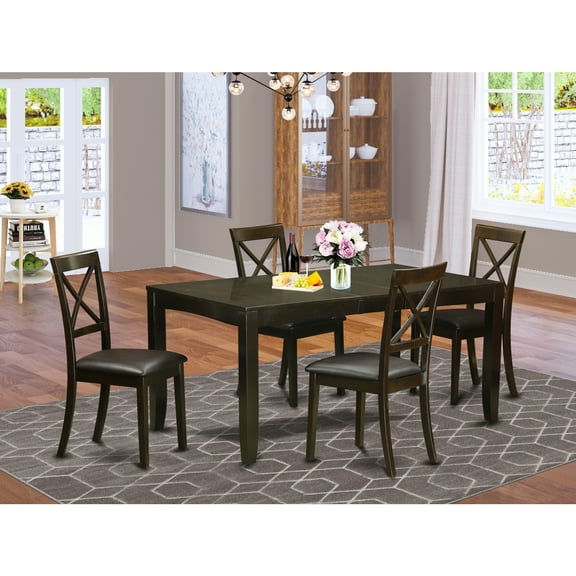 East West Furniture  5 Piece Dining Room Table Set- a Kitchen Table and 4 Dining Chairs, Cappuccino (Seat Options) LYBO5-CAP-LC