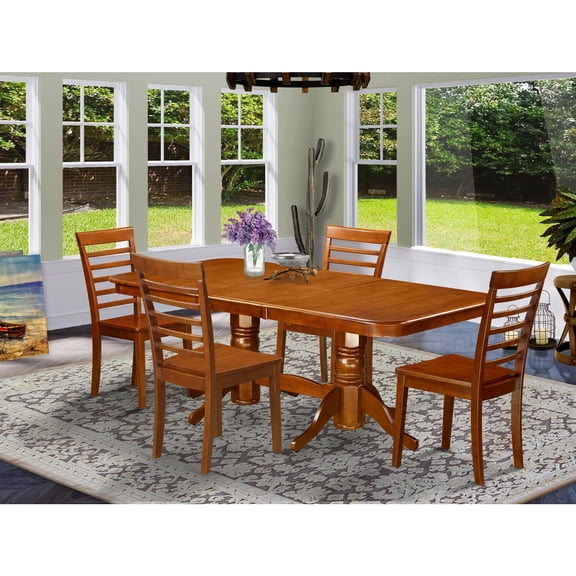 East West Furniture  5 Piece Dining Room Table Set- a Rectangle Kitchen Table and 4 Dining Chairs, Saddle Brown (Seat Options) NAML5-SBR-W Copper