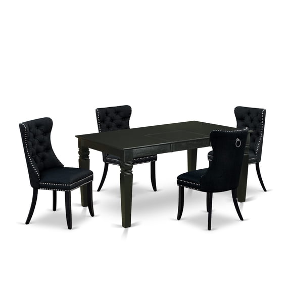 East West Furniture WEDA5-BLK-24 5 Piece Dining Set Consists of a Rectangle Wooden Table with Butterfly Leaf and 4 Upholstered Chairs, 42x60 Inch, Black