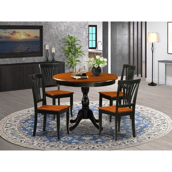 AMPV5-BCH-W - Dining Table and 4 Modern Chairs with Slatted Back - Black Finish