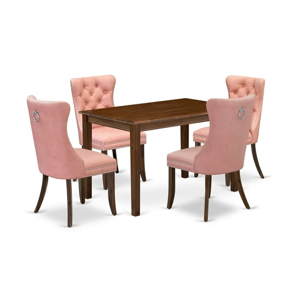 East West Furniture YADA5-AWA-23 5 Piece Dining Table Set Consists of a Rectangle Kitchen Room Table and 4 Upholstered Parson Chairs, 30x48 Inch, Antique Walnut