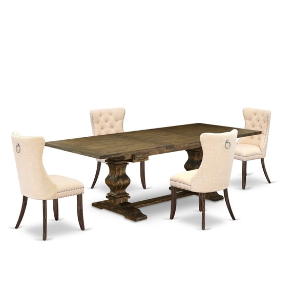 East West Furniture 5 Piece Dining Table Set Contains a Rectangle Wooden Table with Butterfly Leaf
