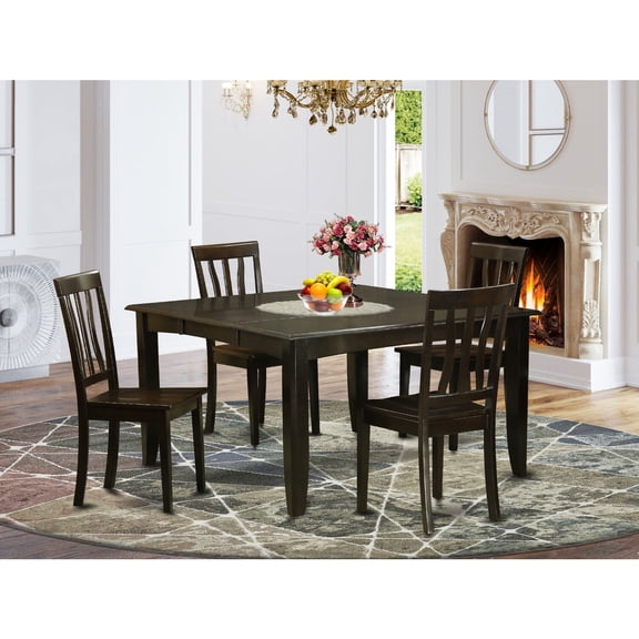 East West Furniture PFAN5-CAP-W 5 Piece Dining Table Set For 4-Table With Leaf and 4 Kitchen Chairs