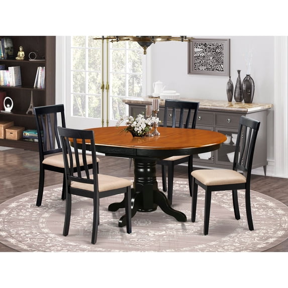 East West Furniture 5 Piece Dining Table Set Includes a Kitchen Table and 4 Dining Chairs, Black & Cherry (Seat Type Options) AVAT5-BLK-C