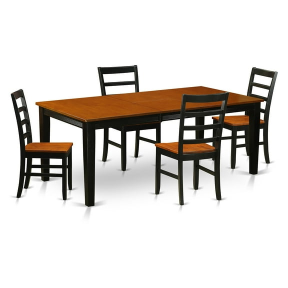 East West Furniture  5 Piece Dining Table Set- a Kitchen Table and 4 Kitchen Dining Chairs, Black & Cherry(Seat Options) QUPF5-BCH-W
