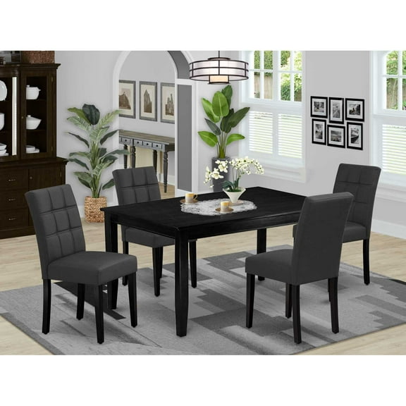 East West Furniture 5-Piece Dining Table Set  in Black/Dark Gray