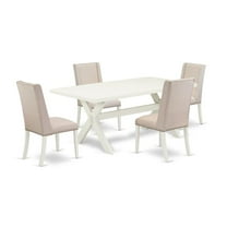 East West Furniture X-Style 5-piece Wood Dining Set in Linen White