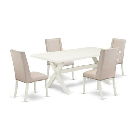 East West Furniture X-Style 5-piece Wood Dining Set in Linen White